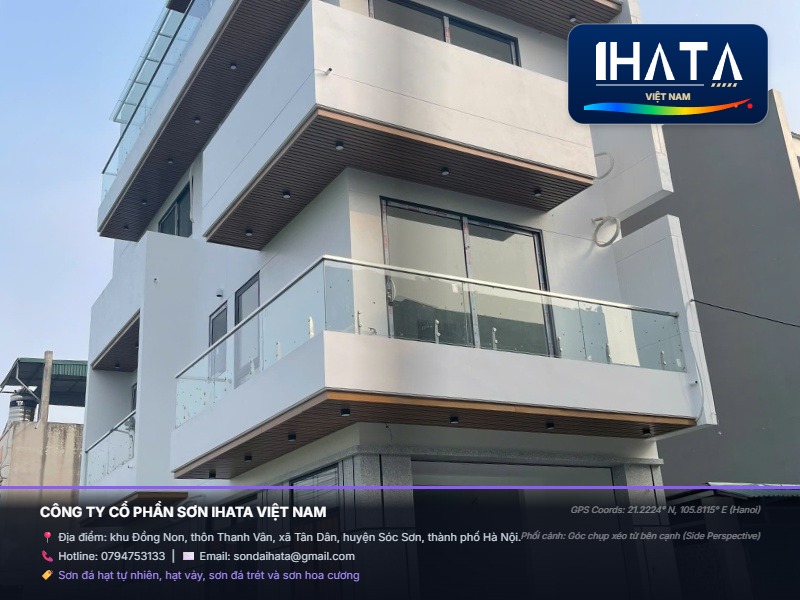 Thi Công sơn giả đá hoa cương tự nhiên Mới Nhất Tháng 08/2026 - Báo Giá Trọn Gói IHATA Tại Hà Nội - Phối cảnh góc chụp xéo từ bên cạnh (side perspective)
