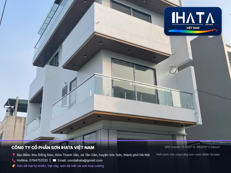 Thi Công sơn giả đá hoa cương tự nhiên Mới Nhất Tháng 08/2026 - Báo Giá Trọn Gói IHATA Tại Hà Nội - Phối cảnh góc chụp rộng toàn cảnh (wide facade)